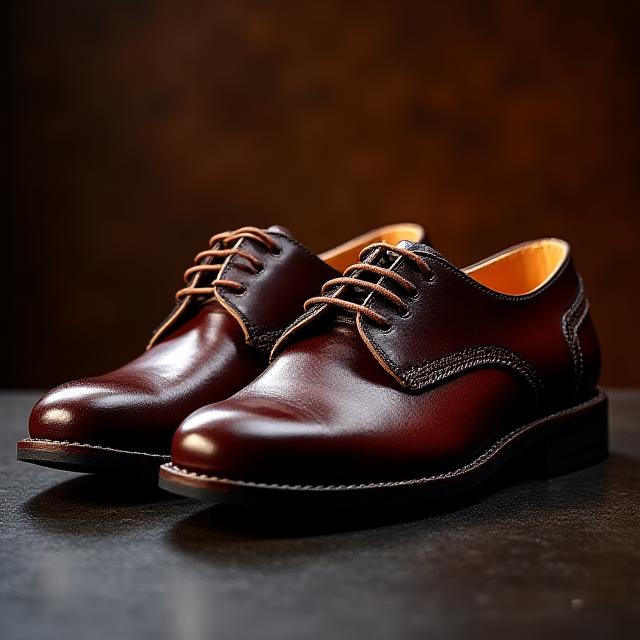 Highly polished leather oxford shoes, representing artisan craftsmanship